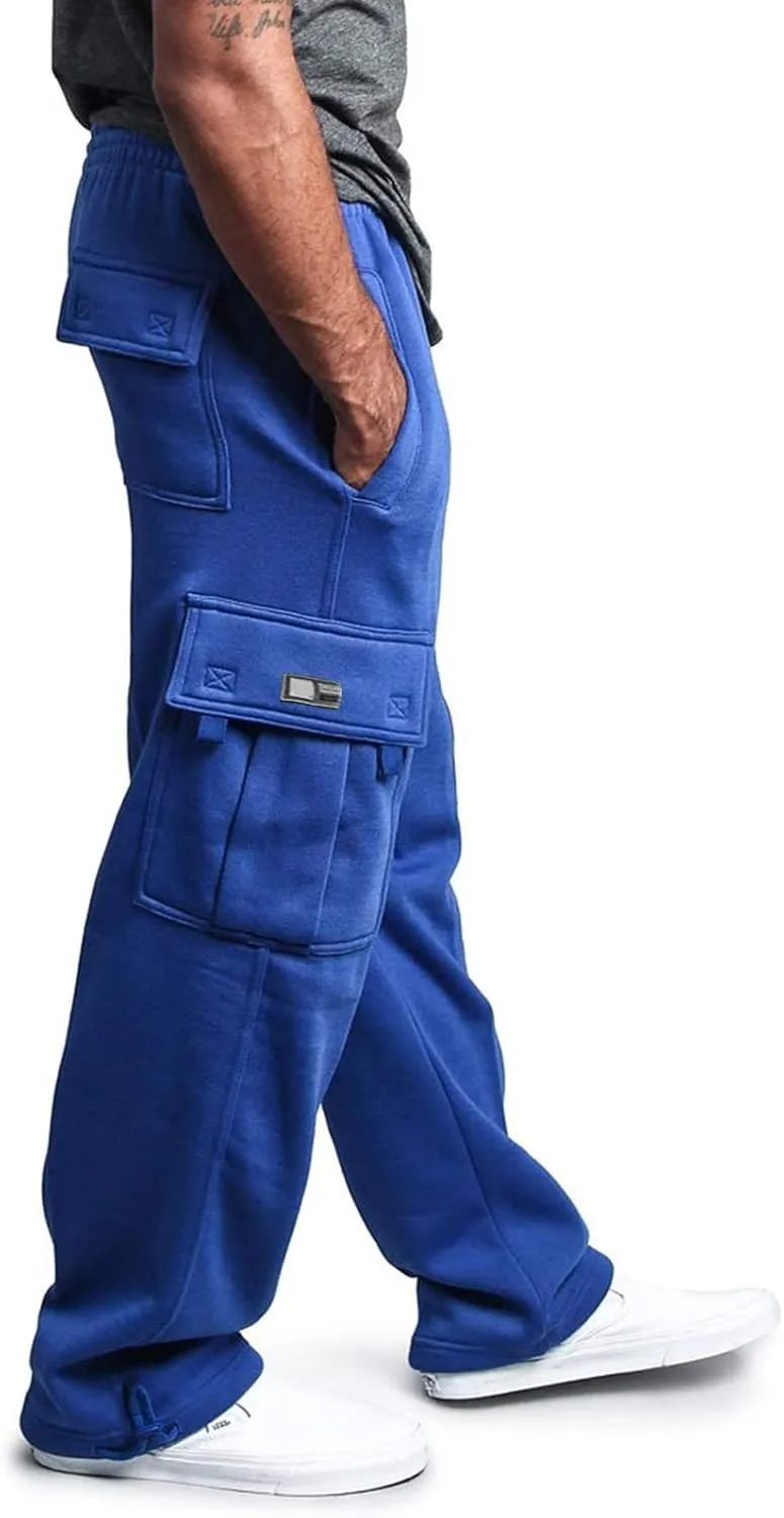 Cargo Pants for Men, Big and Tall Elastic Waist Cotton Sweatpants, Causal Solid Multi Pockets Joggers Athletic Pants