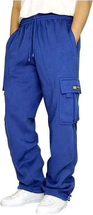 Cargo Pants for Men, Big and Tall Elastic Waist Cotton Sweatpants, Causal Solid Multi Pockets Joggers Athletic Pants
