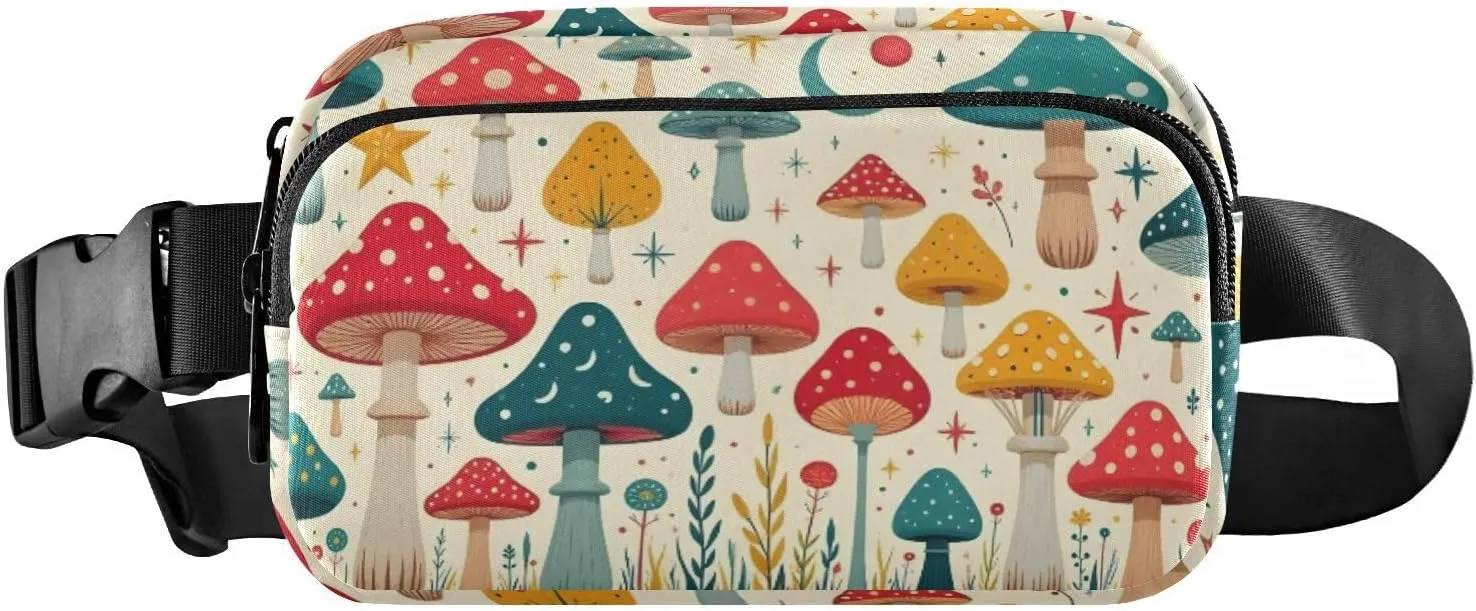 Cartoon Mushrooms Fanny Packs for Women Men, Water Resistant Waist Pack Sling Bag Purse for Travel Hiking