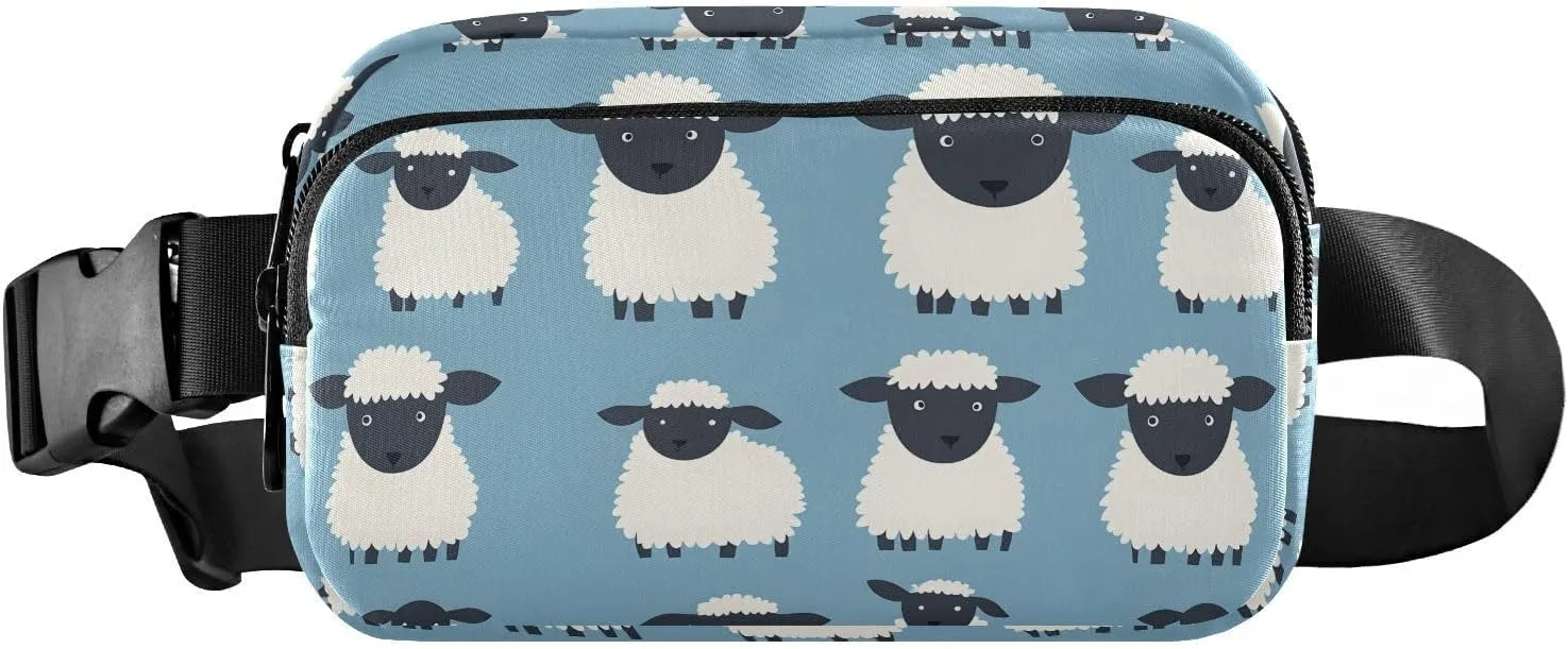 Cartoon Sheep Fanny Pack Water Resistant, Women Men Waist Pack Sling Bag Purse for Travel Hiking