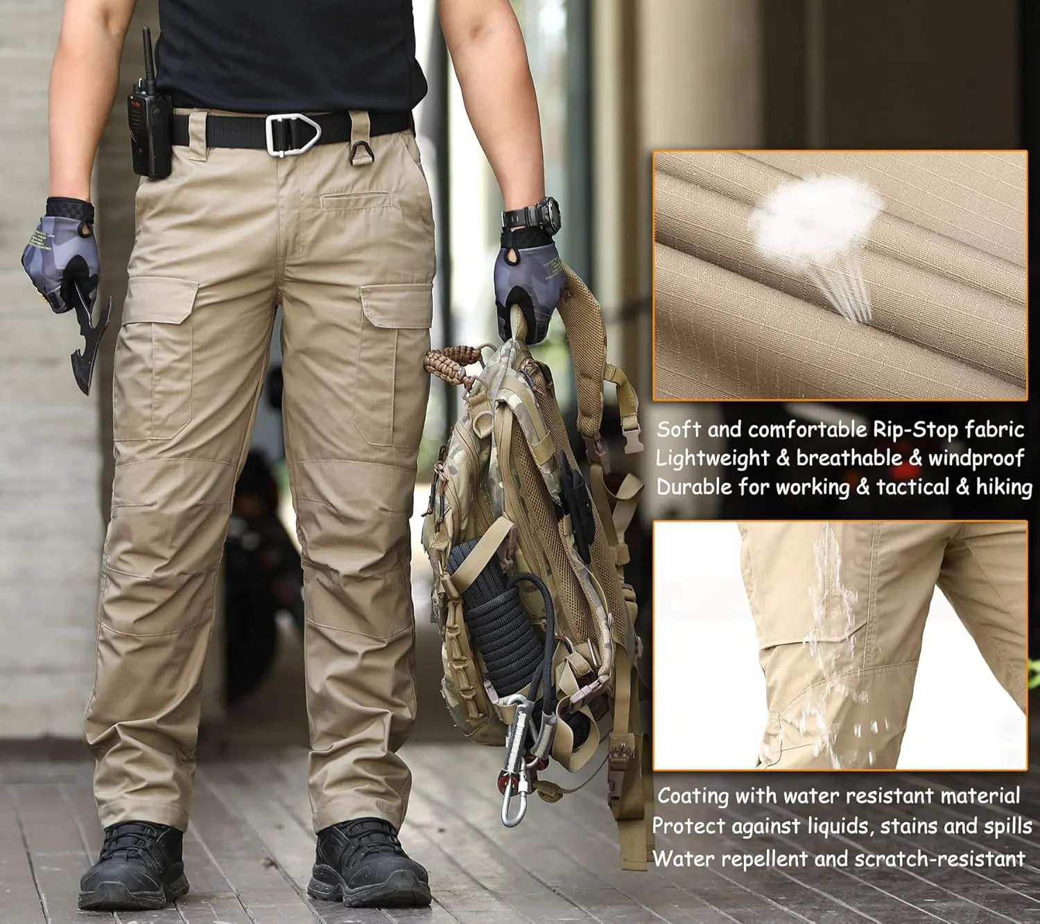 CARWORNIC Men's Ripstop Tactical Pants Water-Resistant Military Cargo Pants Lightweight EDC Pockets Outdoor Hiking Work Pants