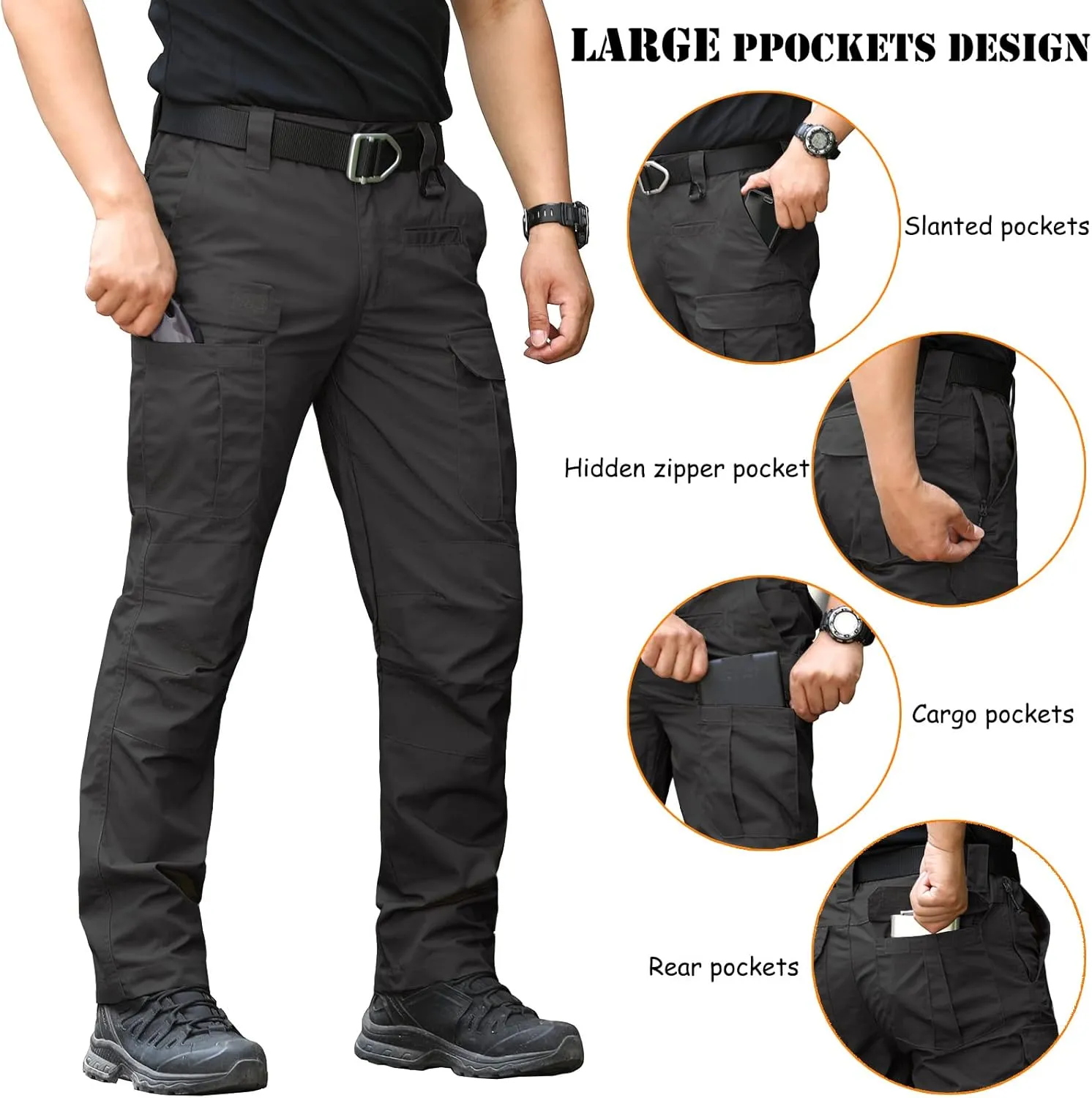 CARWORNIC Men's Ripstop Tactical Pants Water-Resistant Military Cargo Pants Lightweight EDC Pockets Outdoor Hiking Work Pants