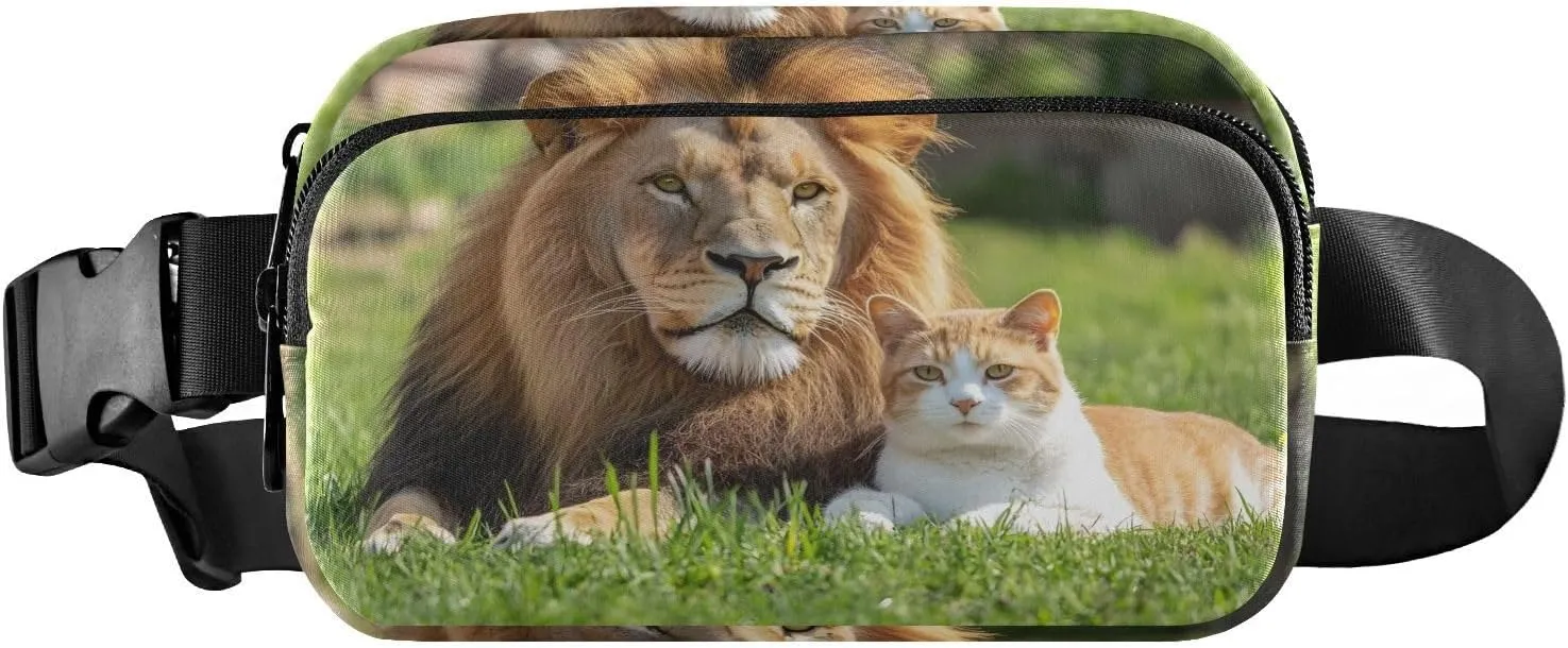 Cat and Lion Fanny Pack Water Resistant Waist Pack Sling Bag Purse for Women Men Travel Hiking