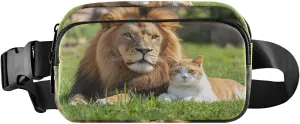 Cat and Lion Fanny Pack Water Resistant Waist Pack Sling Bag Purse for Women Men Travel Hiking