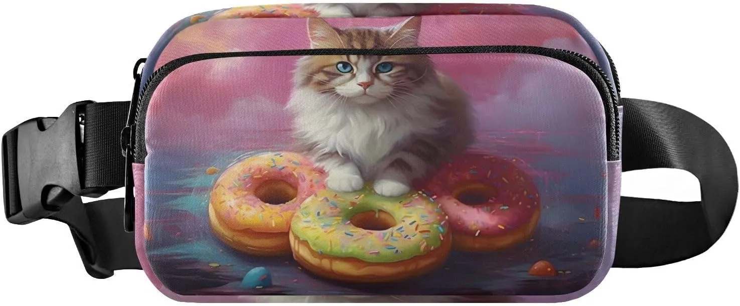 Cat Donuts Fanny Pack for Travel Hiking Water Resistant Waist Pack Sling Bag Purse for Women Men