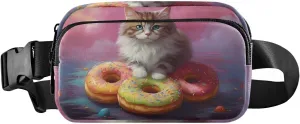 Cat Donuts Fanny Pack for Travel Hiking Water Resistant Waist Pack Sling Bag Purse for Women Men
