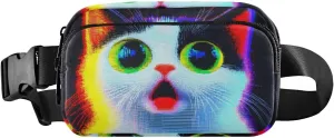 Cat Surprised Fanny Packs for Women Men, Water Resistant Waist Pack Sling Bag Purse for Travel Hiking