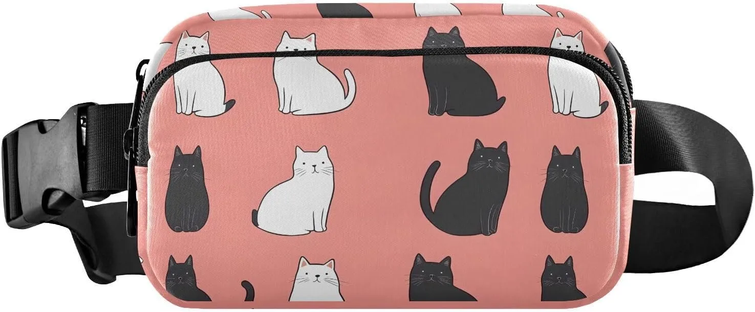 Cat White Black Fanny Pack Water Resistant, Women Men Waist Pack Sling Bag Purse for Travel Hiking