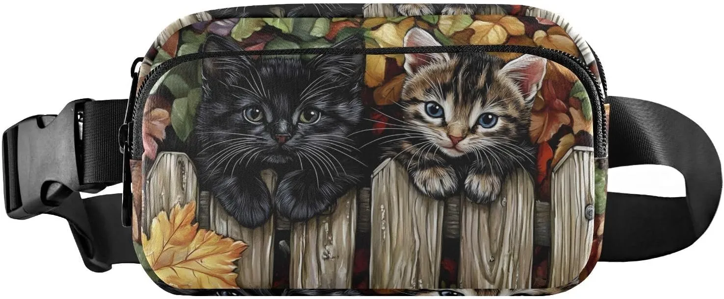 Cats on Fence Fanny Pack Water Resistant, Women Men Waist Pack Sling Bag Purse for Travel Hiking