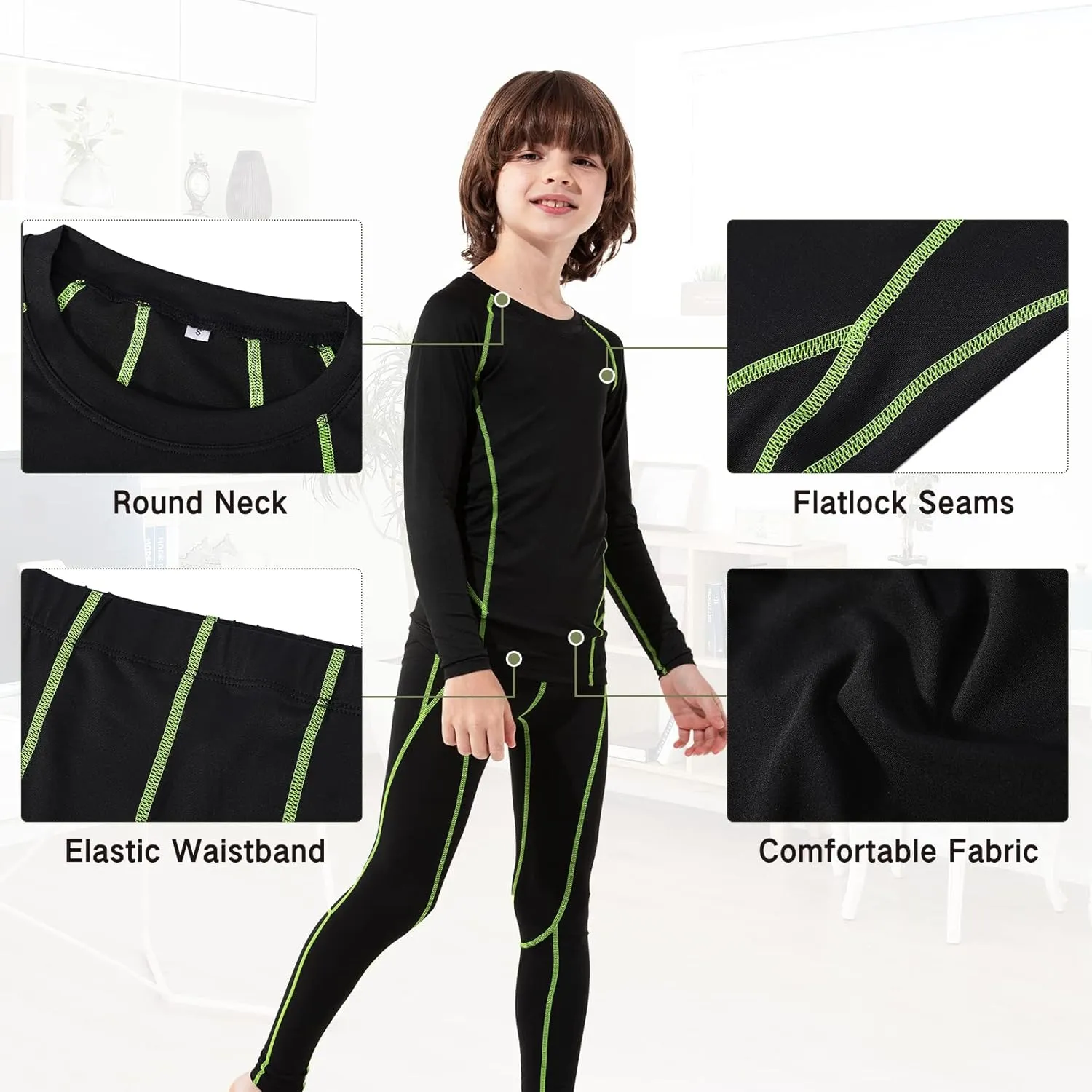 Century Star Boys Compression Shirt Leggings Sets Long Sleeve Kids Base Layer Girls Athletic Football Undershirt