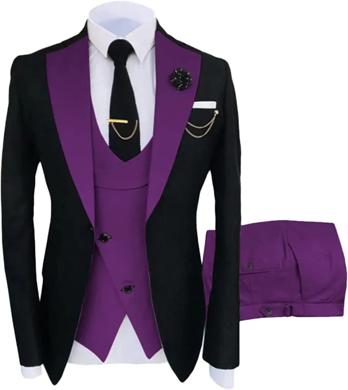 Chic Purple Shawl Lapel Three Pieces Custom Prom Suits Slim Fit Groomen Suits