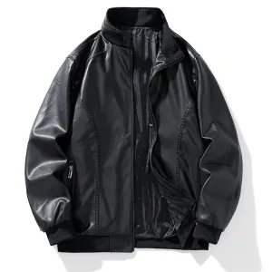 ChicMy-Fall Outfits  2024 Men Fashion Spring Windproof Stand Collar Leather Jackets Men Autumn Outdoor Comfortable Solid Color Motorcycle Jacket Men