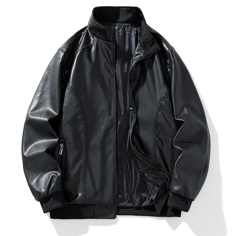 ChicMy-Fall Outfits  2024 Men Fashion Spring Windproof Stand Collar Leather Jackets Men Autumn Outdoor Comfortable Solid Color Motorcycle Jacket Men