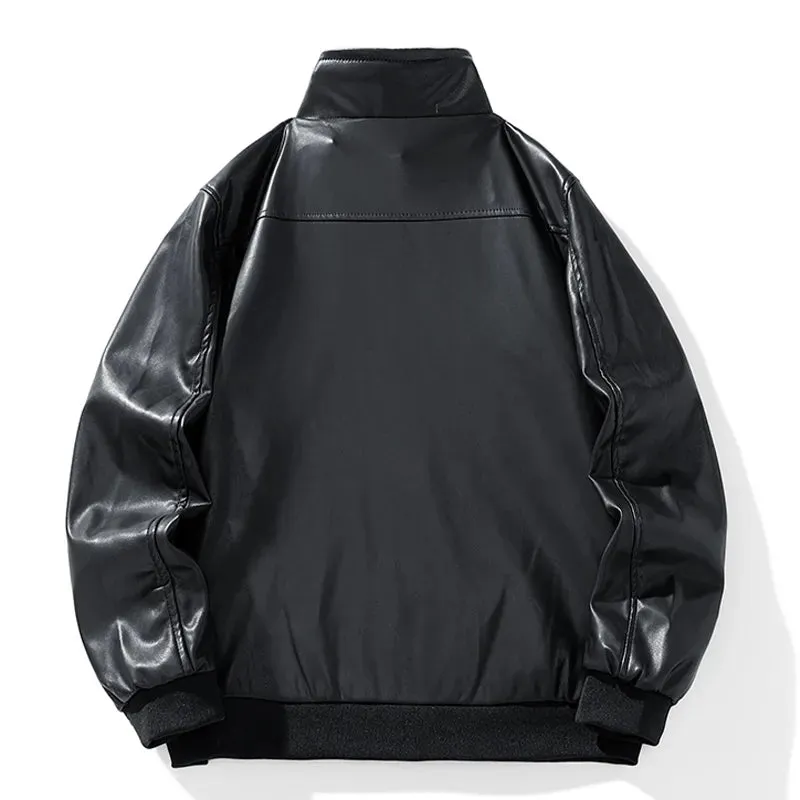 ChicMy-Fall Outfits  2024 Men Fashion Spring Windproof Stand Collar Leather Jackets Men Autumn Outdoor Comfortable Solid Color Motorcycle Jacket Men