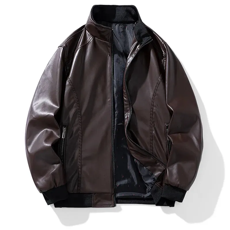 ChicMy-Fall Outfits  2024 Men Fashion Spring Windproof Stand Collar Leather Jackets Men Autumn Outdoor Comfortable Solid Color Motorcycle Jacket Men