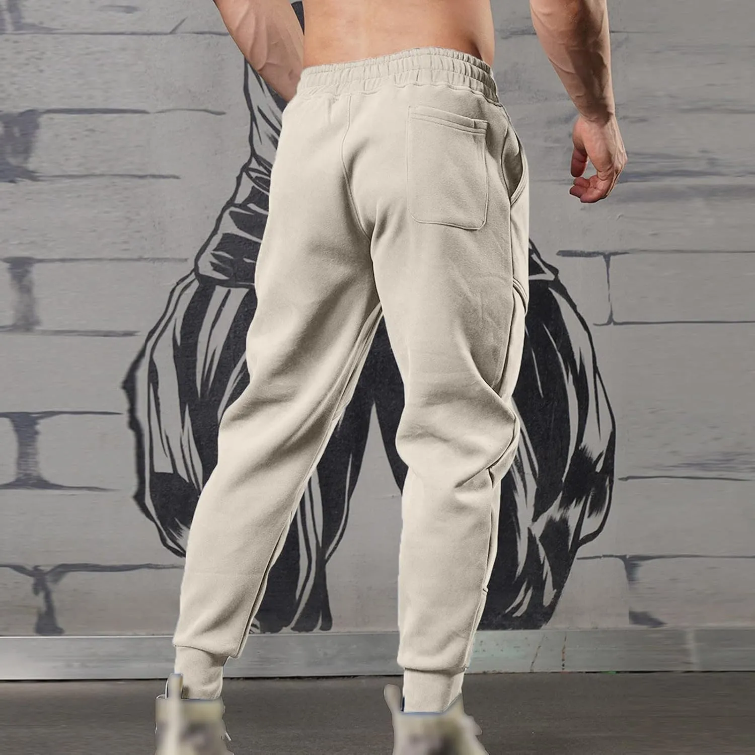 Chinos Pants Men Slim Fit Male Spring Casual Fitness Running Trousers Drawstring Loose Waist Color Matching Pants