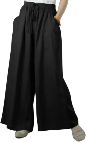 chouyatou Women's 2024 Summer Baggy Wide Leg Linen Pants High Waisted Casual Beach Palazzo Trousers