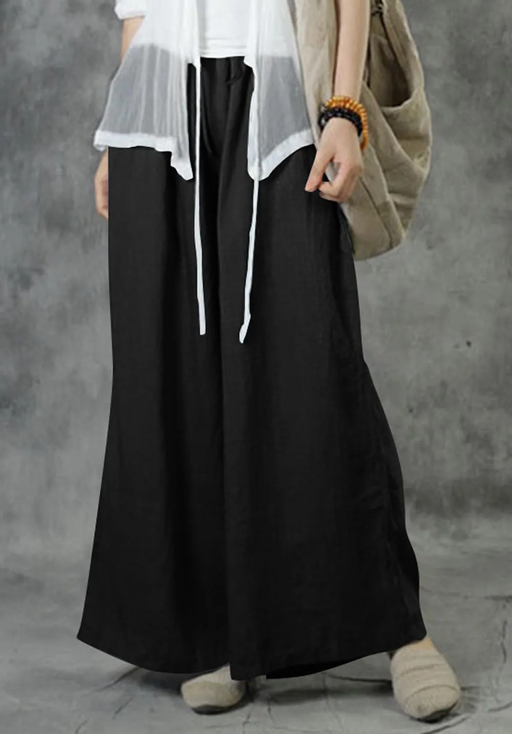 chouyatou Women's 2024 Summer Baggy Wide Leg Linen Pants High Waisted Casual Beach Palazzo Trousers