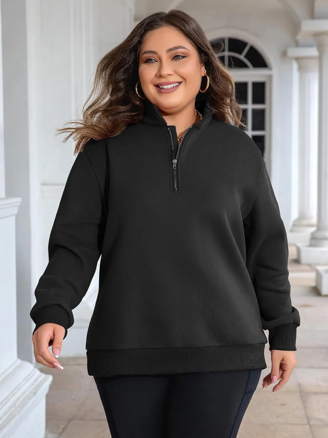 Chulianyouhuo Womens Plus Size Half Zip Pullover Long Sleeve Oversized Sweatshirt Drop Shoulder Hoodie Teen Girls Y2K Clothes