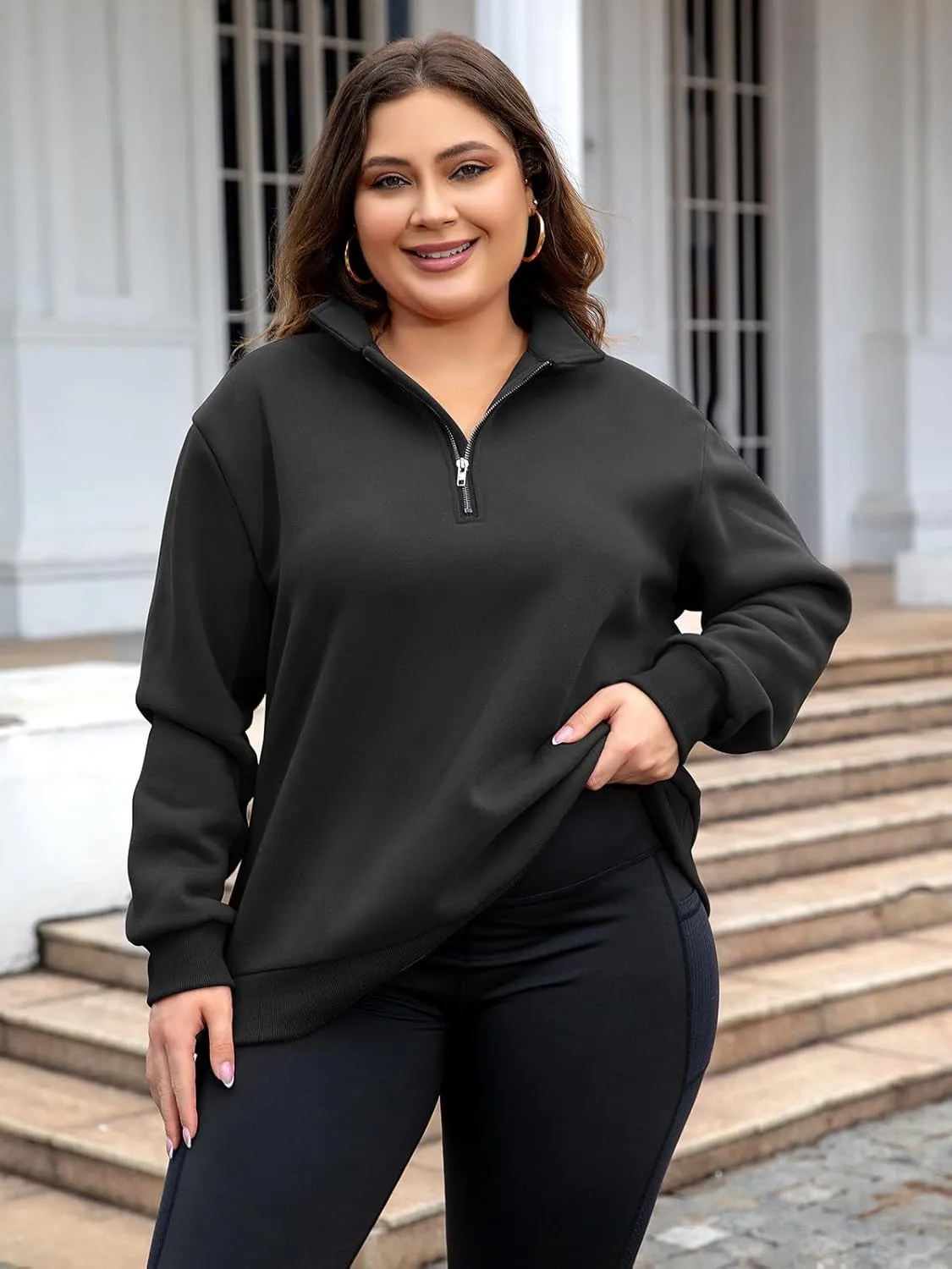 Chulianyouhuo Womens Plus Size Half Zip Pullover Long Sleeve Oversized Sweatshirt Drop Shoulder Hoodie Teen Girls Y2K Clothes