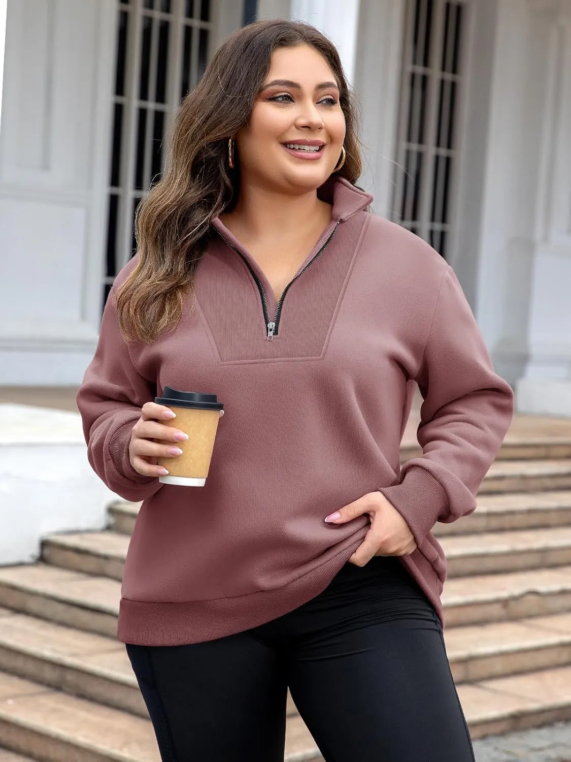 Chulianyouhuo Womens Plus Size Half Zip Pullover Long Sleeve Oversized Sweatshirt Drop Shoulder Hoodie Teen Girls Y2K Clothes