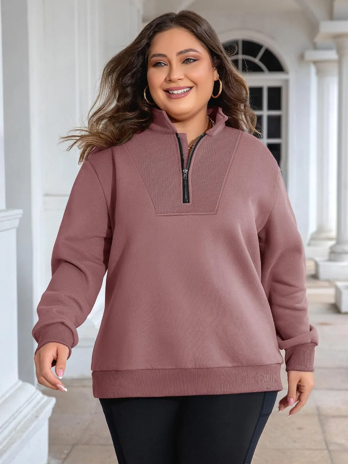Chulianyouhuo Womens Plus Size Half Zip Pullover Long Sleeve Oversized Sweatshirt Drop Shoulder Hoodie Teen Girls Y2K Clothes