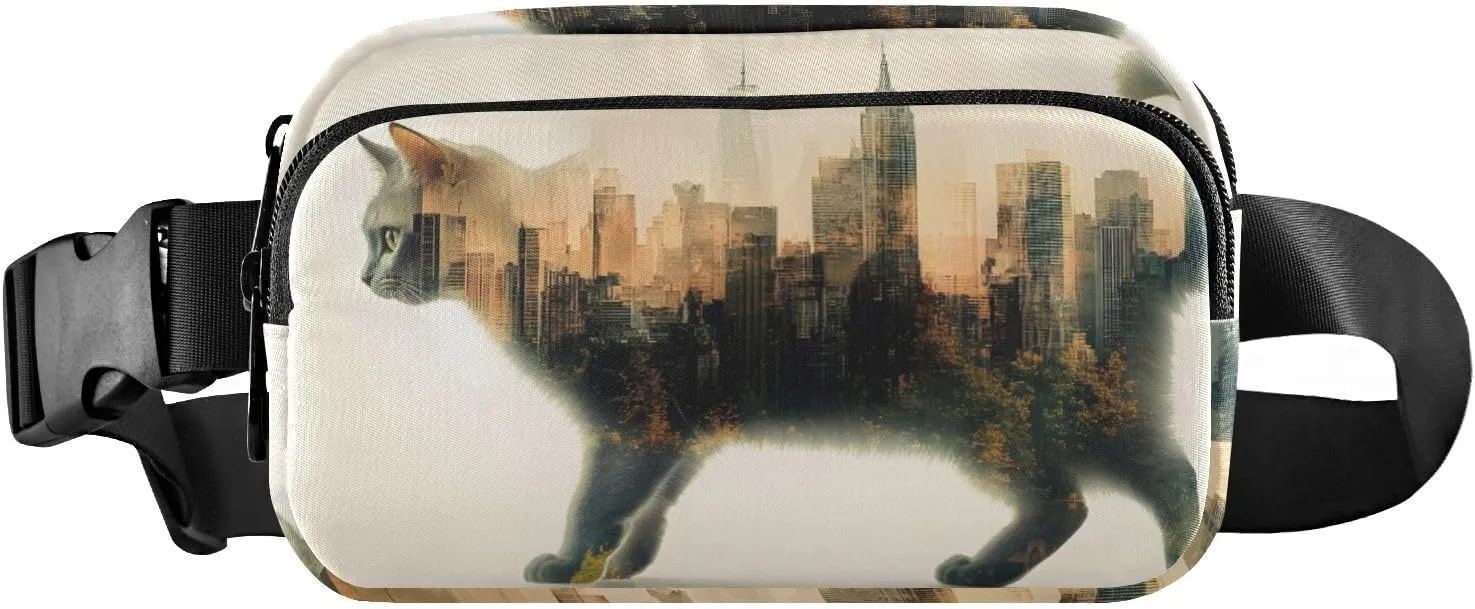 City Cat Fanny Packs for Women Men, Water Resistant Waist Pack Sling Bag Purse for Travel Hiking