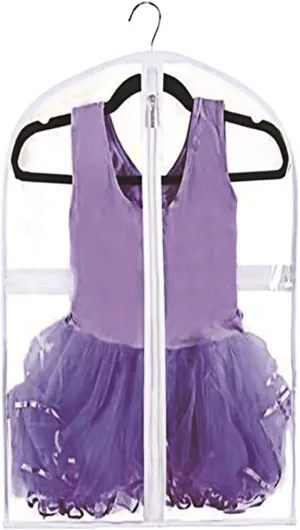 Clear Kids Dance Garment Bag for Hanging Clothes,35 Inch Waterproof PVC Travel Garment Bag with 3 Pockets for Dance Costumes,Sports,Skating,Theatre,Beauty Pageants & More