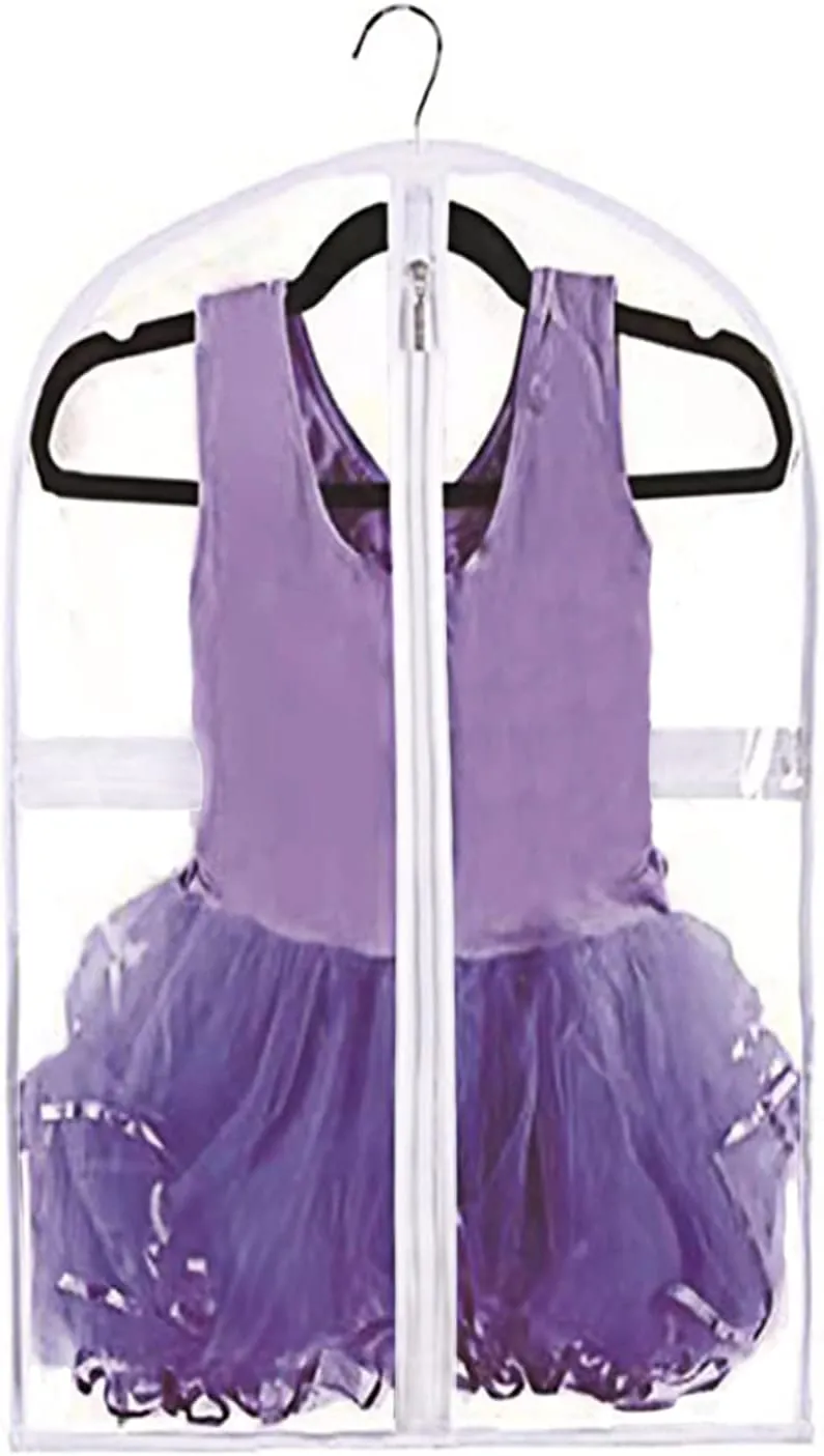 Clear Kids Dance Garment Bag for Hanging Clothes,35 Inch Waterproof PVC Travel Garment Bag with 3 Pockets for Dance Costumes,Sports,Skating,Theatre,Beauty Pageants & More