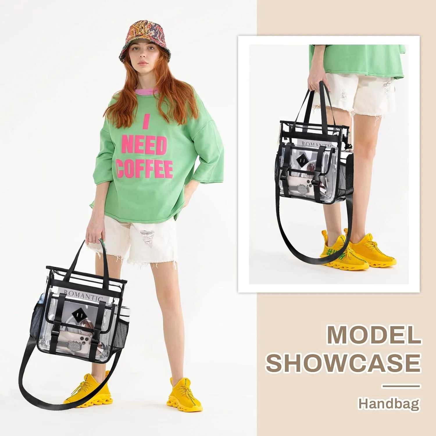 Clear Tote Bag Stadium Approved 12x6x12, Thickened Heavy Duty PVC Transparent Tote Bag Water Resistant
