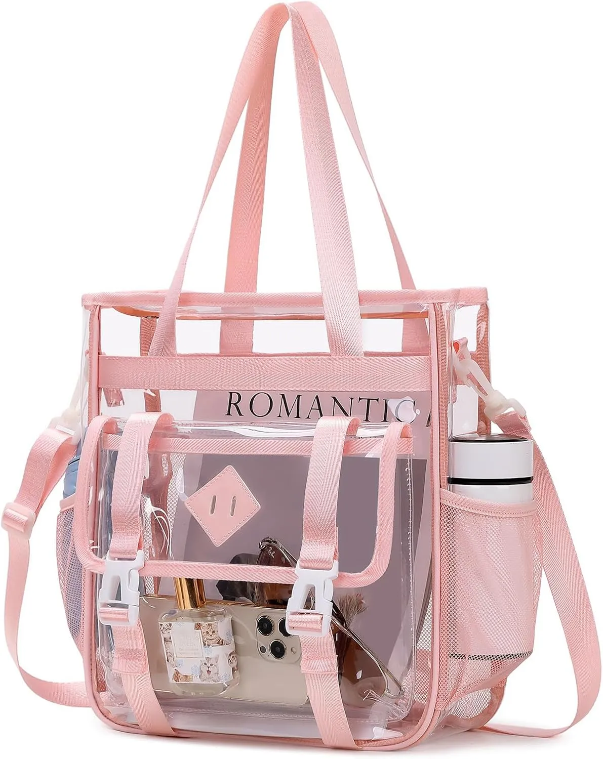Clear Tote Bag Stadium Approved 12x6x12, Thickened Heavy Duty PVC Transparent Tote Bag Water Resistant