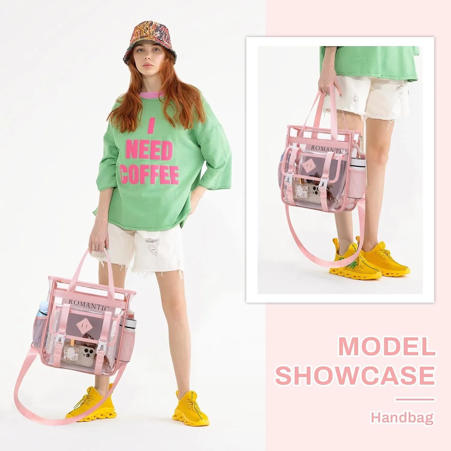 Clear Tote Bag Stadium Approved 12x6x12, Thickened Heavy Duty PVC Transparent Tote Bag Water Resistant