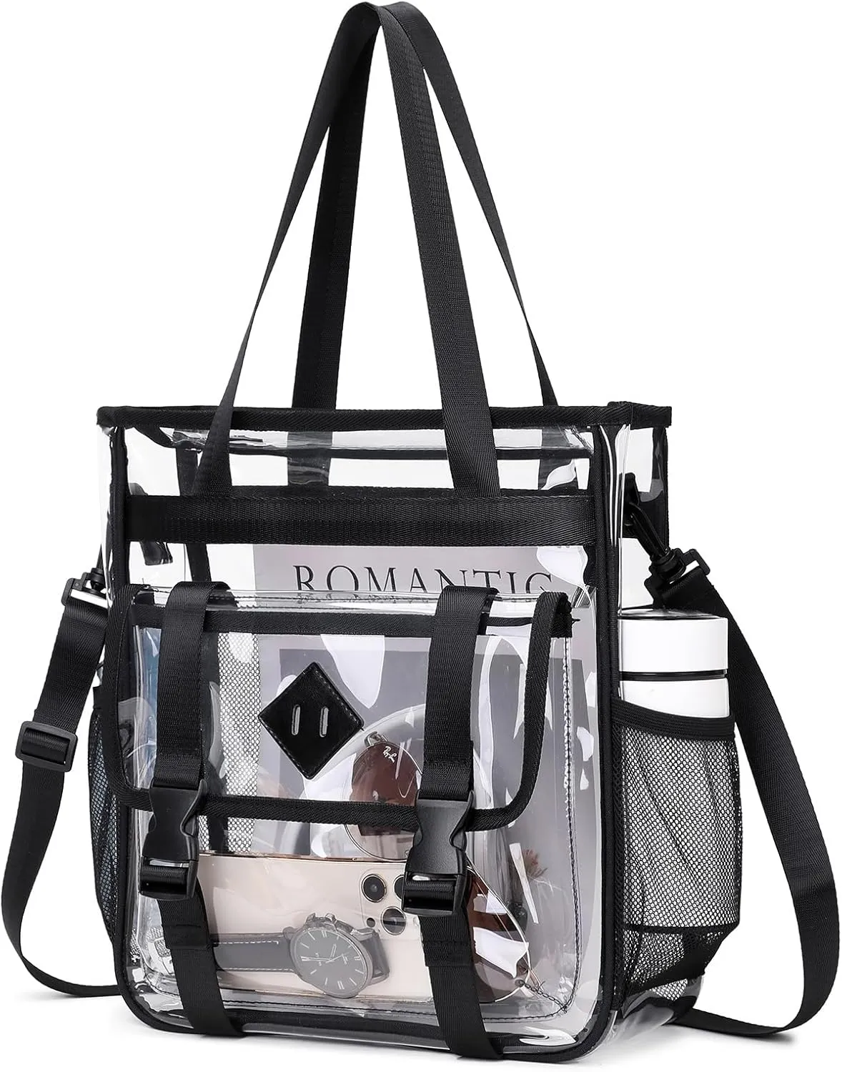 Clear Tote Bag Stadium Approved 12x6x12, Thickened Heavy Duty PVC Transparent Tote Bag Water Resistant