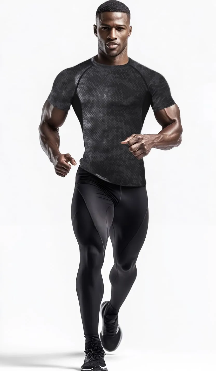 Compression Shirt Men 3 Pack Quick-Dry Athletic Baselayer 4-Way Stretch Moisture-Wicking Short Sleeve Workout Shirts