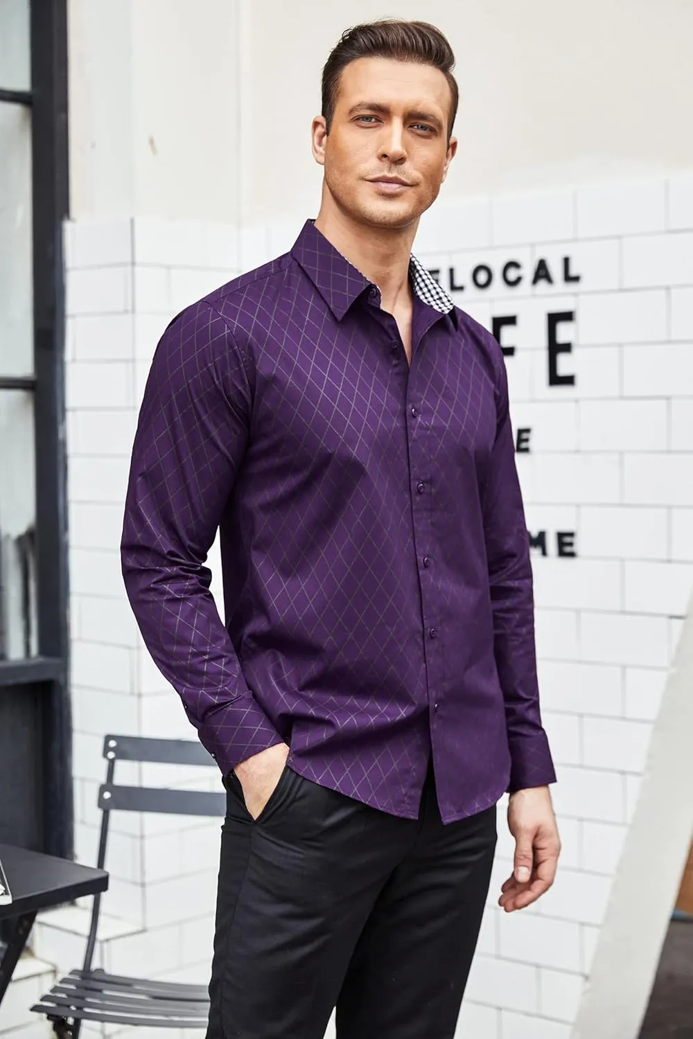 COOFANDY Men's Business Dress Shirt Long Sleeve Slim Fit Casual Button Down Shirt