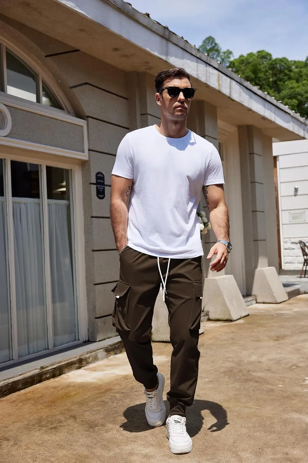 COOFANDY Men's Cargo Joggers Drawstring Jogger Cargo Pants Fashion Tapered Pants with Multi Pockets