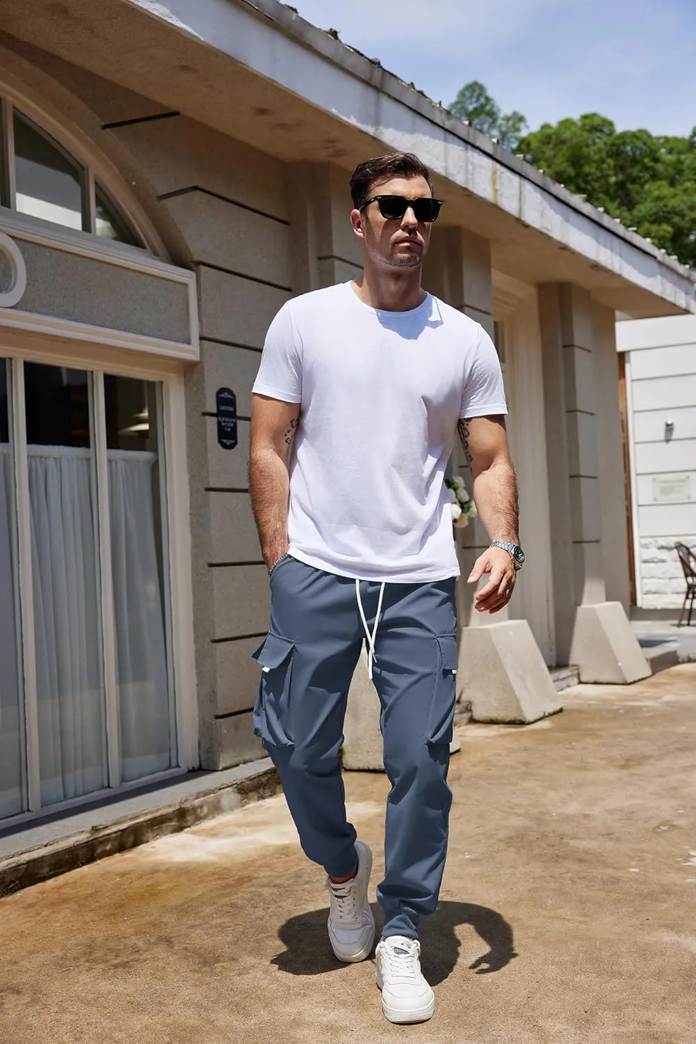 COOFANDY Men's Cargo Joggers Drawstring Jogger Cargo Pants Fashion Tapered Pants with Multi Pockets