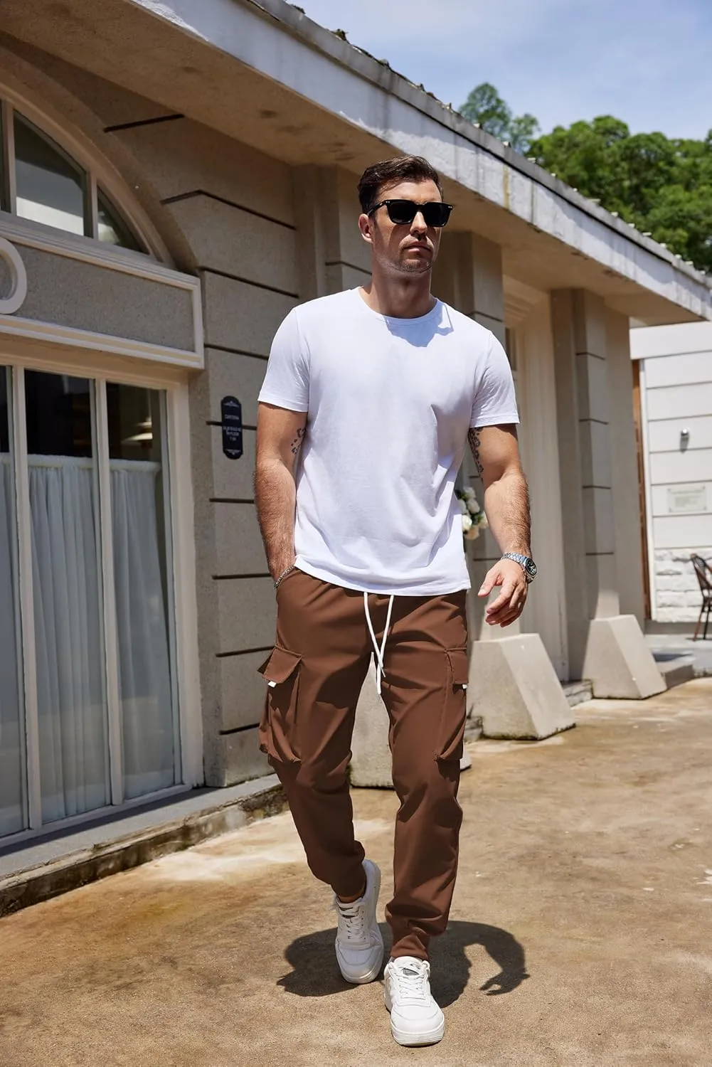 COOFANDY Men's Cargo Joggers Drawstring Jogger Cargo Pants Fashion Tapered Pants with Multi Pockets