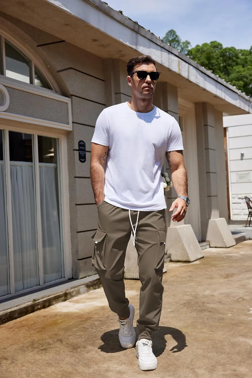 COOFANDY Men's Cargo Joggers Drawstring Jogger Cargo Pants Fashion Tapered Pants with Multi Pockets