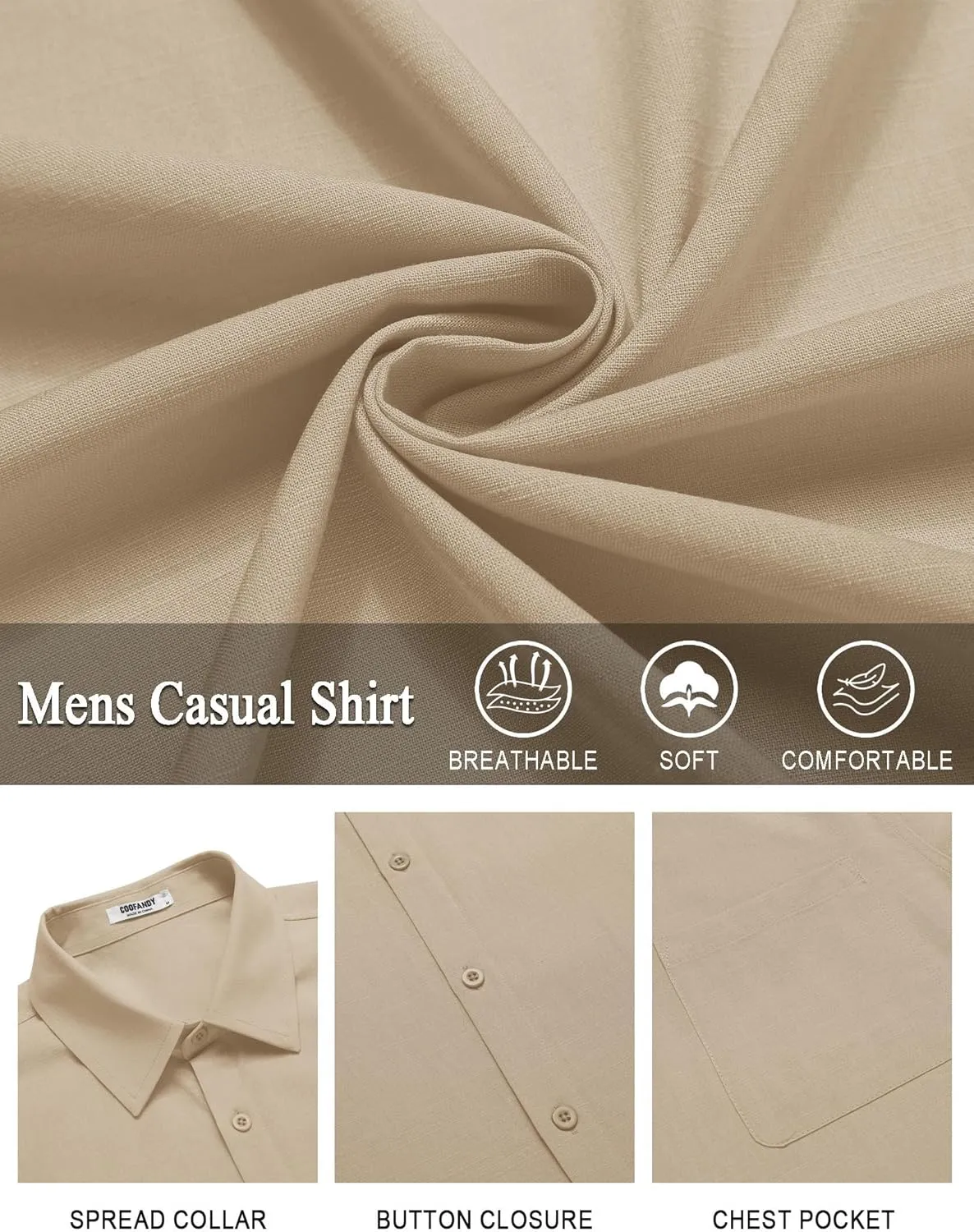 COOFANDY Mens Casual Linen Shirt Short Sleeve Button Down Shirt Summer Beach Shirts with Pocket