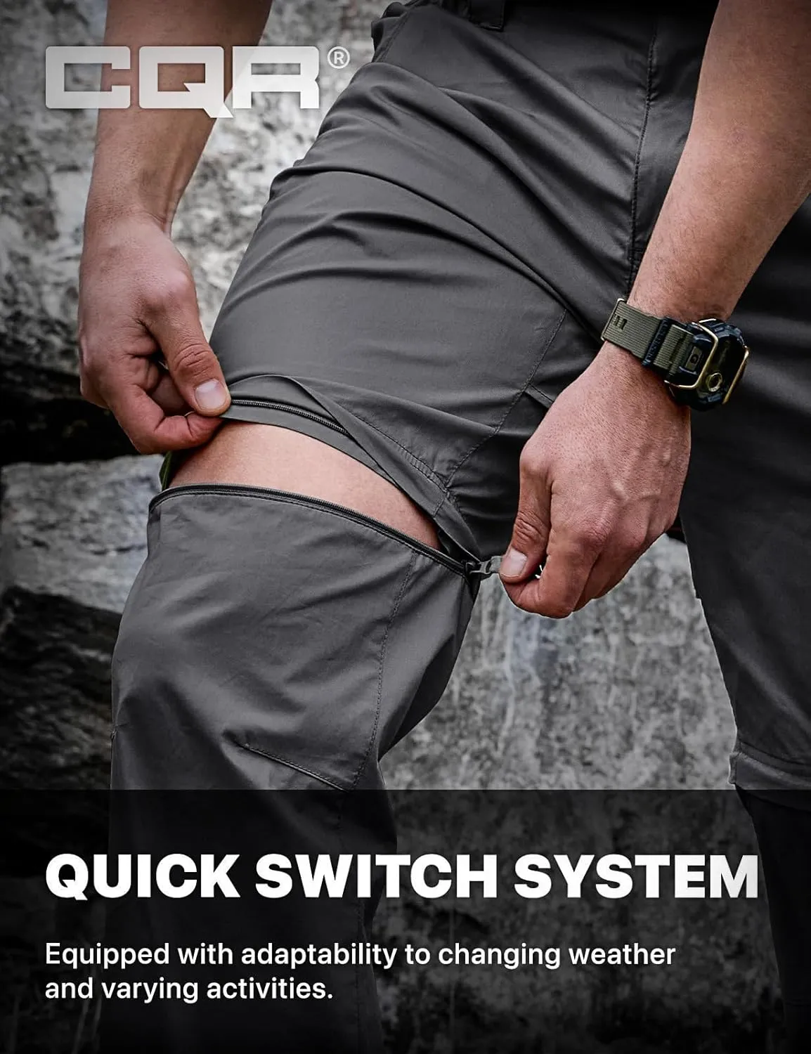 CQR Men's Convertible Cargo Tactical Pants, Water Resistant Outdoor Hiking Pants, Zip Off Lightweight Stretch Work Pants