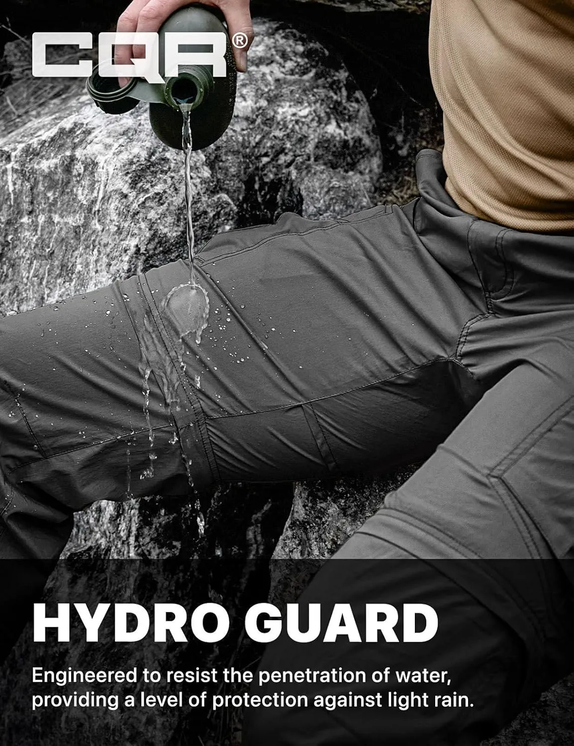 CQR Men's Convertible Cargo Tactical Pants, Water Resistant Outdoor Hiking Pants, Zip Off Lightweight Stretch Work Pants