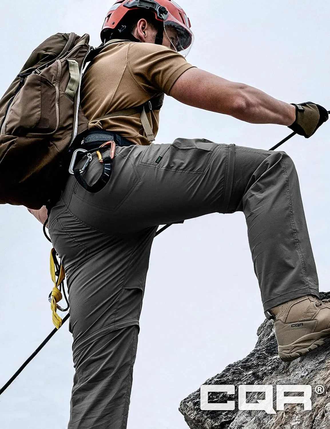 CQR Men's Convertible Cargo Tactical Pants, Water Resistant Outdoor Hiking Pants, Zip Off Lightweight Stretch Work Pants