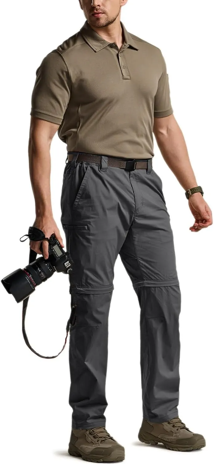 CQR Men's Convertible Cargo Tactical Pants, Water Resistant Outdoor Hiking Pants, Zip Off Lightweight Stretch Work Pants