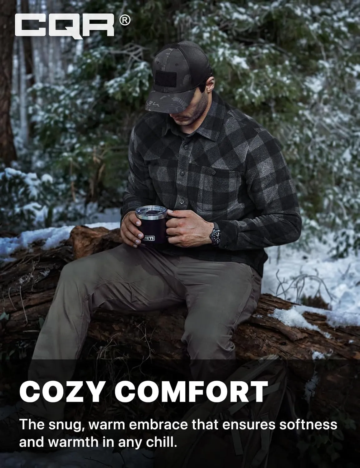 CQR Men's Long Sleeve Heavyweight Fleece Shirts, Plaid Button Up Shirt, Warm Outdoor Casual Shirt with Pockets