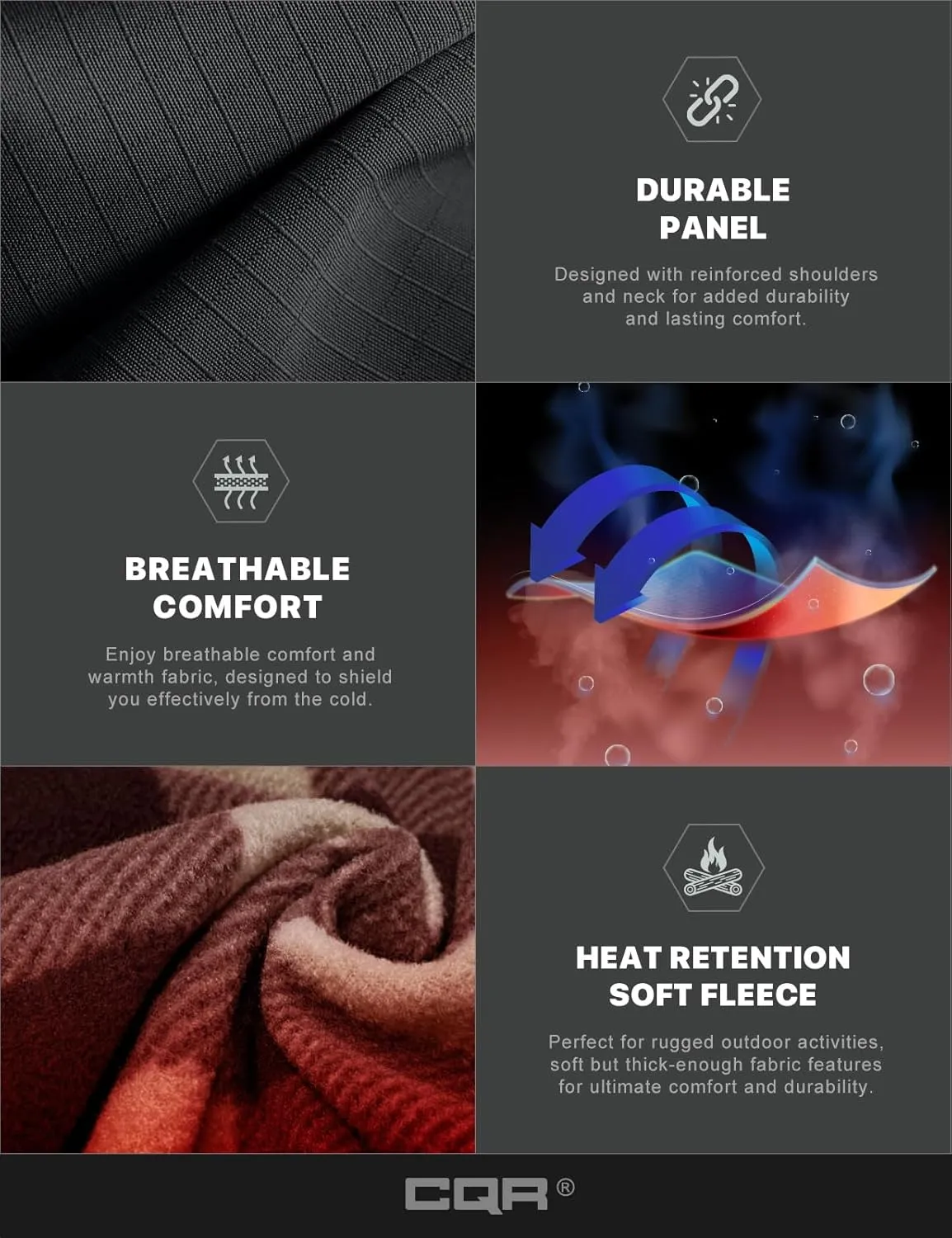 CQR Men's Long Sleeve Heavyweight Fleece Shirts, Plaid Button Up Shirt, Warm Outdoor Casual Shirt with Pockets