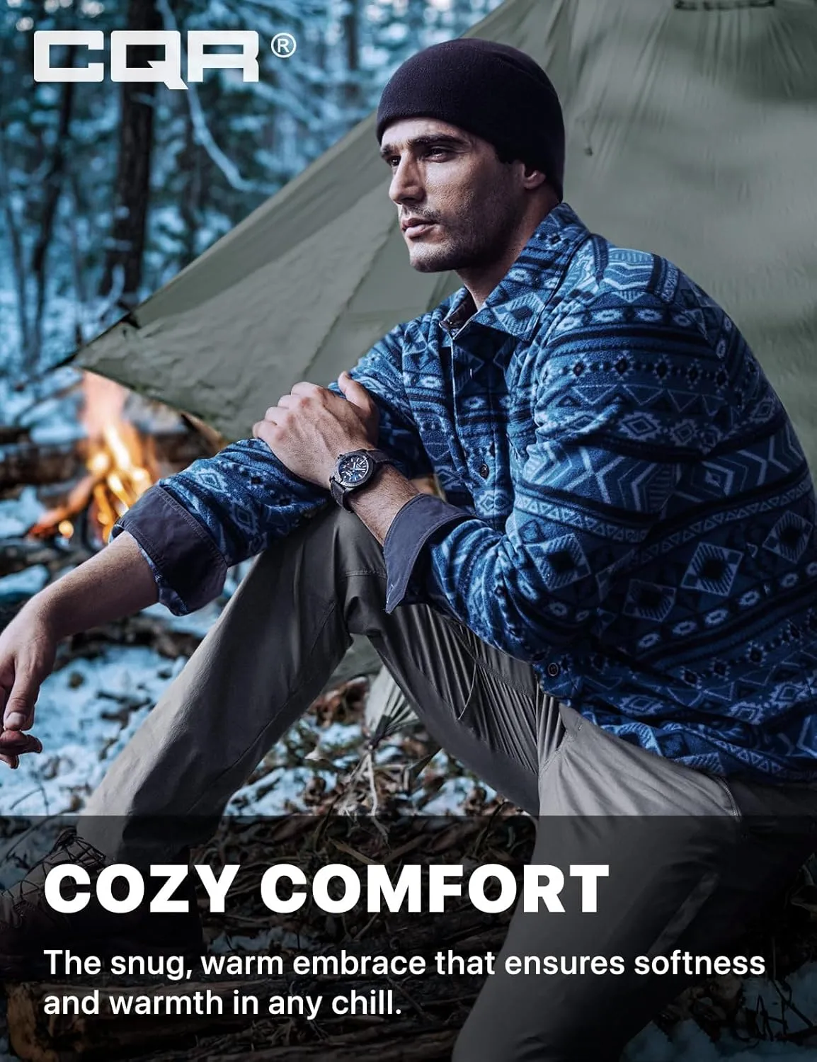 CQR Men's Long Sleeve Heavyweight Fleece Shirts, Plaid Button Up Shirt, Warm Outdoor Casual Shirt with Pockets