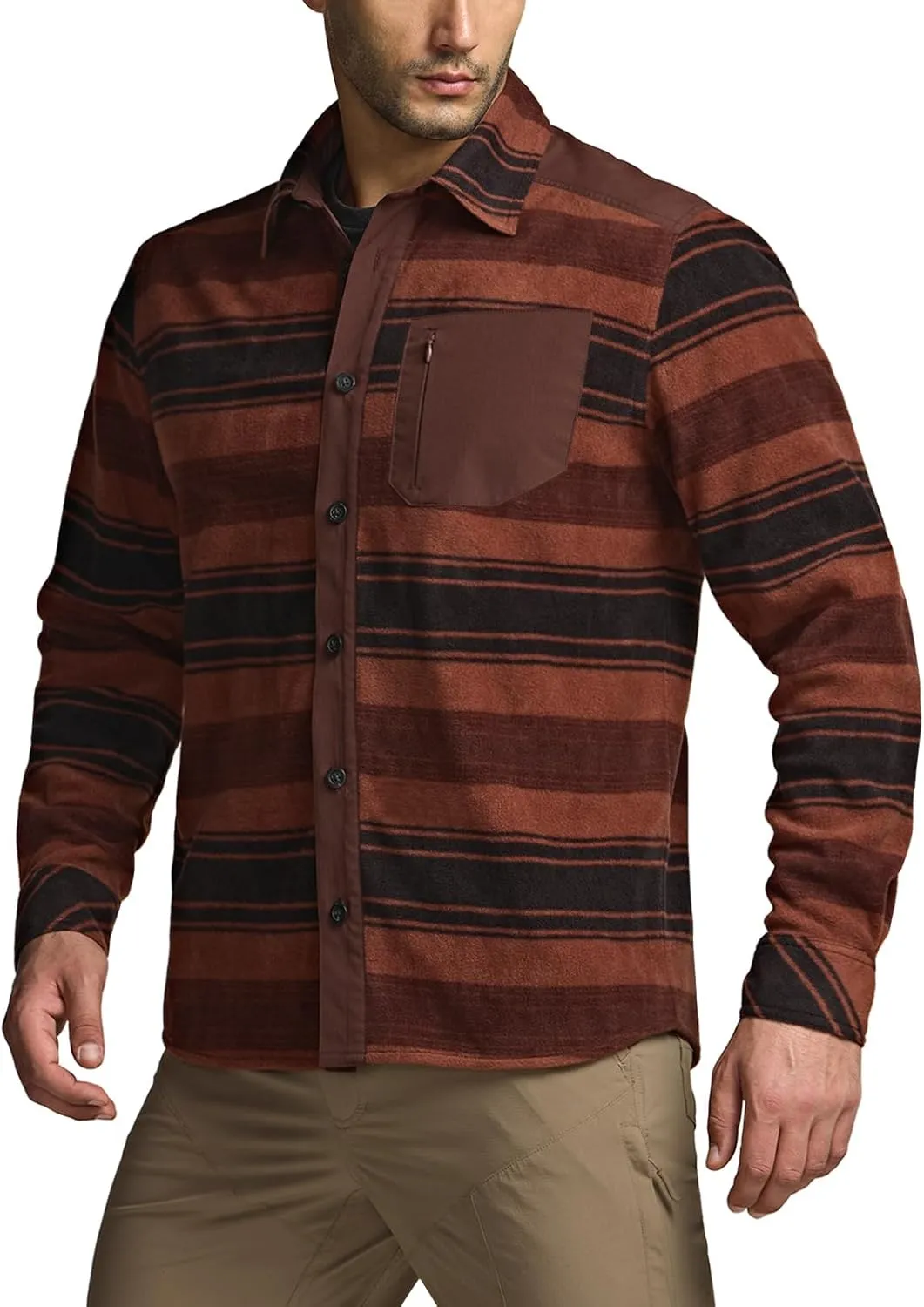 CQR Men's Long Sleeve Heavyweight Fleece Shirts, Plaid Button Up Shirt, Warm Outdoor Casual Shirt with Pockets