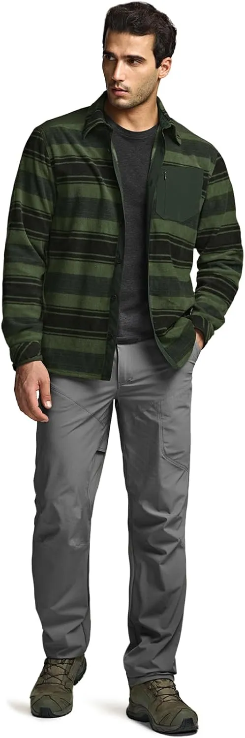 CQR Men's Long Sleeve Heavyweight Fleece Shirts, Plaid Button Up Shirt, Warm Outdoor Casual Shirt with Pockets