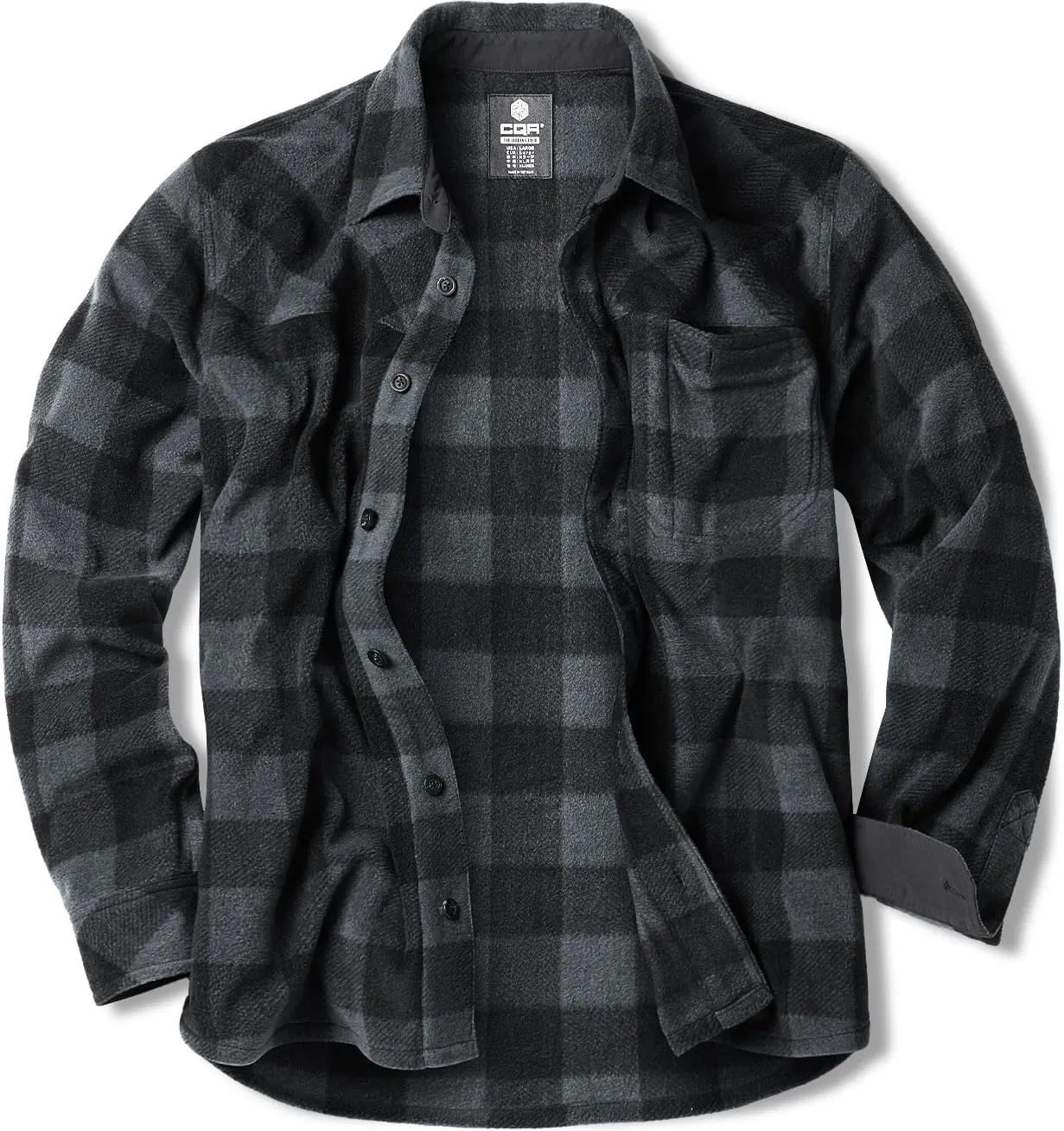 CQR Men's Long Sleeve Heavyweight Fleece Shirts, Plaid Button Up Shirt, Warm Outdoor Casual Shirt with Pockets